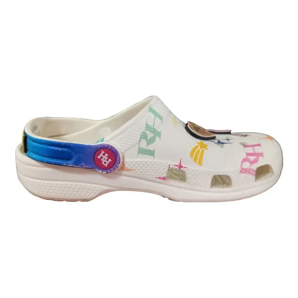 Crocs‎ Rainbow High Clogs Kids Size J3 White Multi Color Star Print Charms